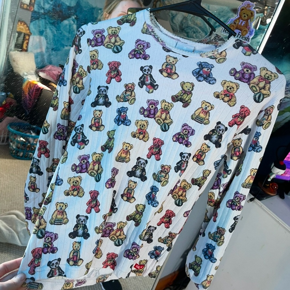 Colorful Teddy Bear Print Long Sleeve Top